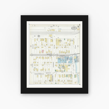 Old map wall art mockup — black gallery frame with white mat — Sanborn Fire Insurance Map from Kankakee, Kankakee County, Illinois (1896), Sheet #0005