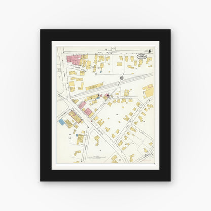 Old map wall art mockup — black gallery frame with white mat — Sanborn Fire Insurance Map from Franklin, Norfolk County, Massachusetts (1919), Sheet #0006