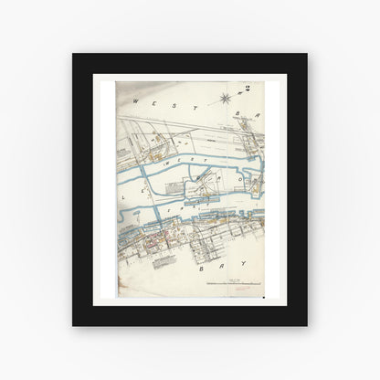 Old map wall art mockup — black gallery frame with white mat — Sanborn Fire Insurance Map from Bay City, Bay County, Michigan (1895), Sheet #0002