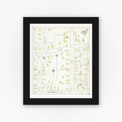 Old map wall art mockup — black gallery frame with white mat — Sanborn Fire Insurance Map from Clinton, Rock County, Wisconsin (1914), Sheet #0004