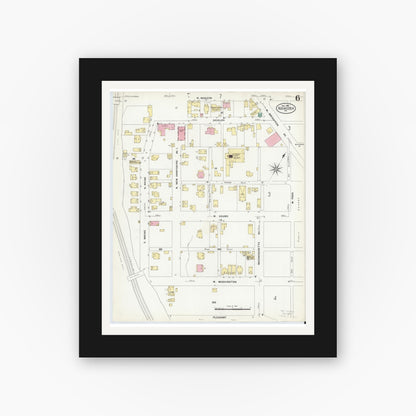 Old map wall art mockup — black gallery frame with white mat — Sanborn Fire Insurance Map from Rochester, Beaver County, Pennsylvania (1908), Sheet #0006