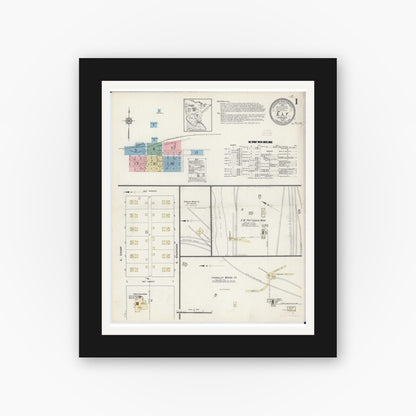 Old map wall art mockup — black gallery frame with white mat — Sanborn Fire Insurance Map from Ely, Saint Louis County, Minnesota (1914), Sheet #0001
