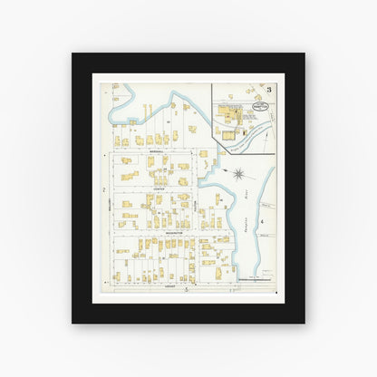 Old map wall art mockup — black gallery frame with white mat — Sanborn Fire Insurance Map from Hampton, Independent Cities, Virginia (1900), Sheet #0003