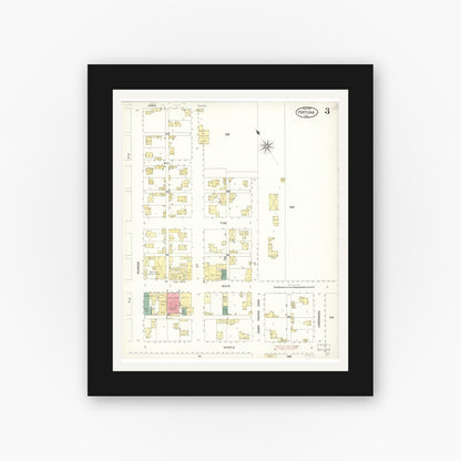 Old map wall art mockup — black gallery frame with white mat — Sanborn Fire Insurance Map from Fortuna, Humboldt County, California (1900), Sheet #0003