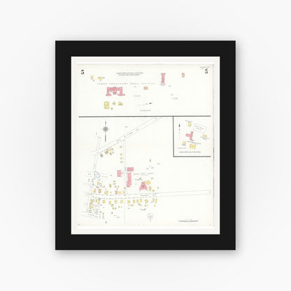 Old map wall art mockup — black gallery frame with white mat — Sanborn Fire Insurance Map from Overton, Rusk County, Texas (1936), Sheet #0005