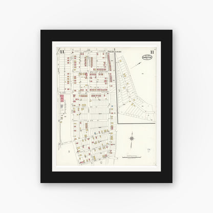 Old map wall art mockup — black gallery frame with white mat — Sanborn Fire Insurance Map from Ambridge, Beaver County, Pennsylvania (1923), Sheet #0011