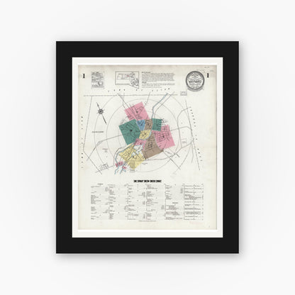Old map wall art mockup — black gallery frame with white mat — Sanborn Fire Insurance Map from Maynard, Middlesex County, Massachusetts (1924) - Complete Map Set