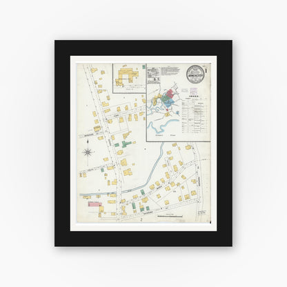 Old map wall art mockup — black gallery frame with white mat — Sanborn Fire Insurance Map from Manchester, Essex County, Massachusetts (1904) - Complete Map Set