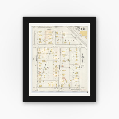 Old map wall art mockup — black gallery frame with white mat — Sanborn Fire Insurance Map from Crown Point, Lake County, Indiana (1948), Sheet #0010