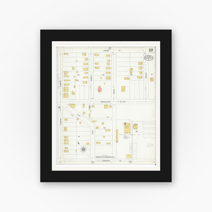 Old map wall art mockup — black gallery frame with white mat — Sanborn Fire Insurance Map from Warren, Warren County, Pennsylvania (1904), Sheet #0019