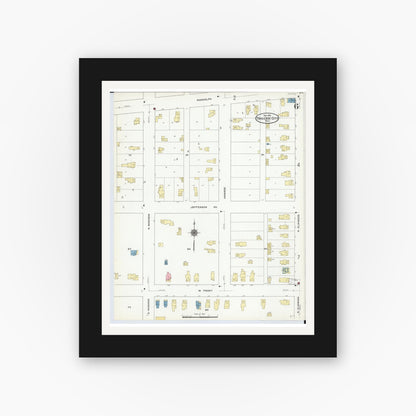 Old map wall art mockup — black gallery frame with white mat — Sanborn Fire Insurance Map from Traverse City, Grand Traverse County, Michigan (1910), Sheet #0006