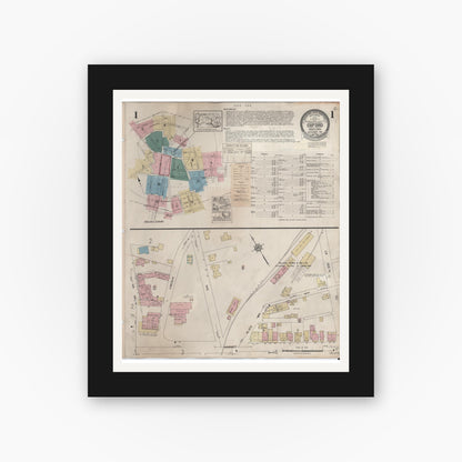 Old map wall art mockup — black gallery frame with white mat — Sanborn Fire Insurance Map from Oxford, Chester County, Pennsylvania (1940), Sheet #0001