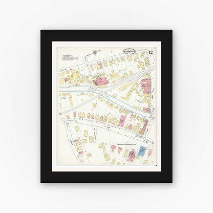 Old map wall art mockup — black gallery frame with white mat — Sanborn Fire Insurance Map from Mechanicville, Saratoga County, New York (1911), Sheet #0012