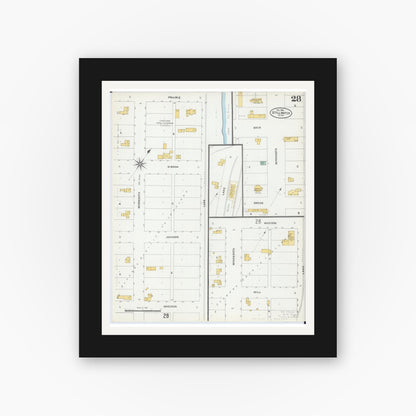 Old map wall art mockup — black gallery frame with white mat — Sanborn Fire Insurance Map from Stillwater, Washington County, Minnesota (1904), Sheet #0028