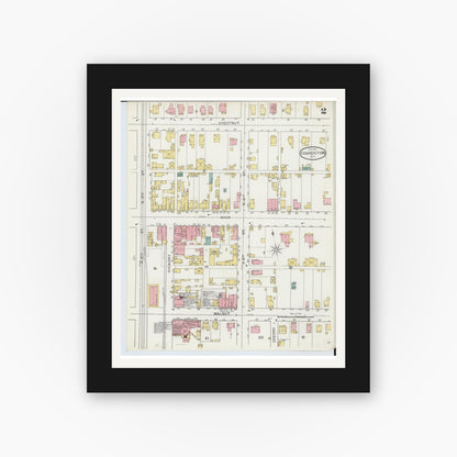 Old map wall art mockup — black gallery frame with white mat — Sanborn Fire Insurance Map from Coshocton, Coshocton County, Ohio (1893), Sheet #0002