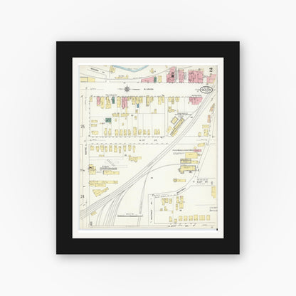 Old map wall art mockup — black gallery frame with white mat — Sanborn Fire Insurance Map from Olean, Cattaraugus County, New York (1909) - Complete Map Set