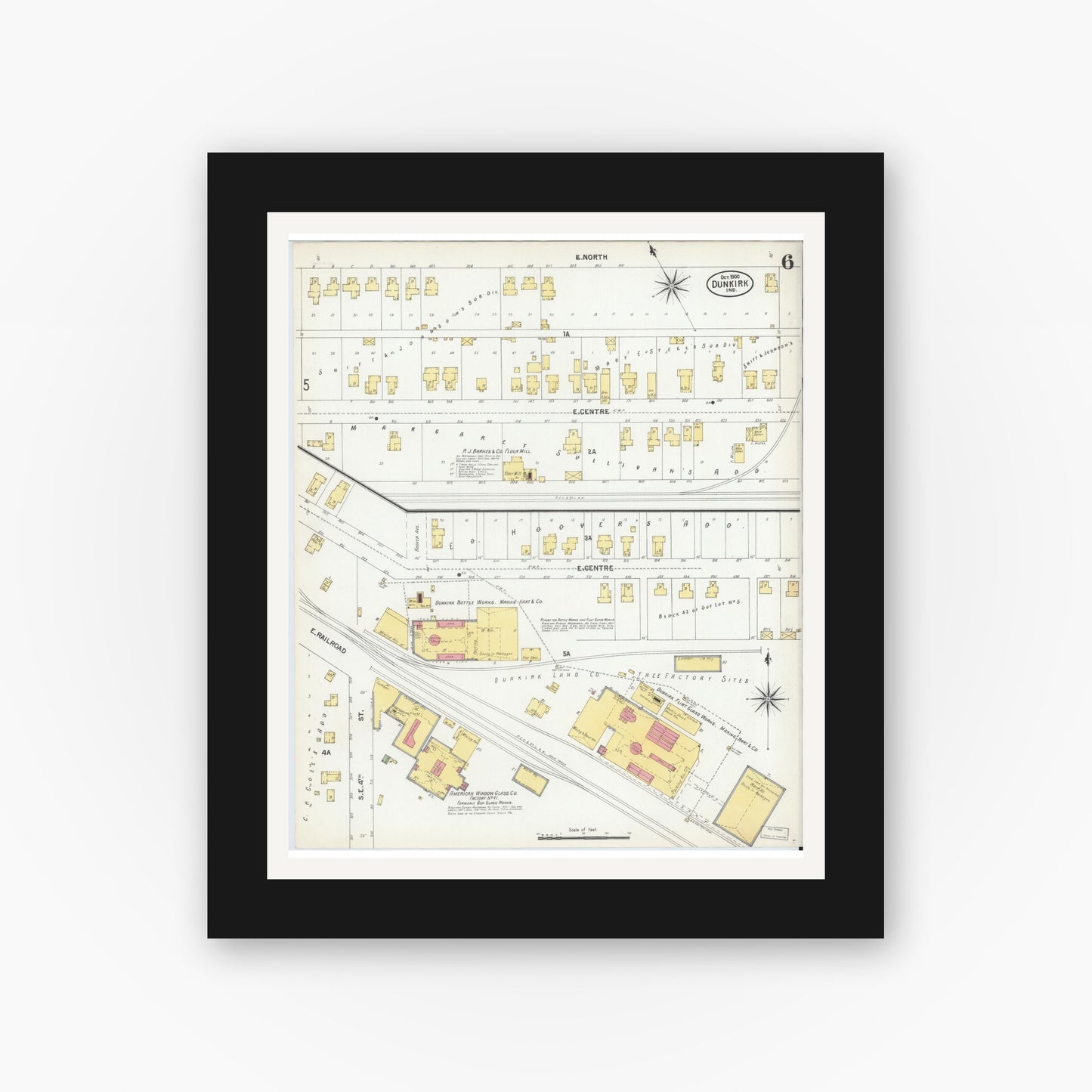 Old map wall art mockup — black gallery frame with white mat — Sanborn Fire Insurance Map from Dunkirk, Jay And Blackford Counties, Indiana (1900), Sheet #0006