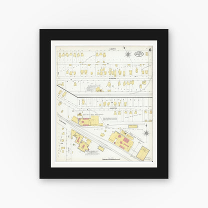 Old map wall art mockup — black gallery frame with white mat — Sanborn Fire Insurance Map from Dunkirk, Jay And Blackford Counties, Indiana (1900), Sheet #0006
