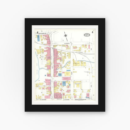 Old map wall art mockup — black gallery frame with white mat — Sanborn Fire Insurance Map from Danville, Montour County, Pennsylvania (1923), Sheet #0004