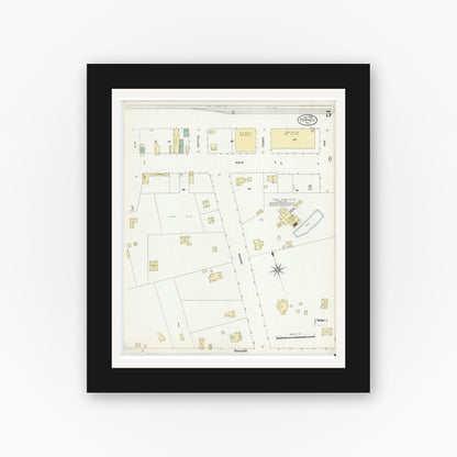 Old map wall art mockup — black gallery frame with white mat — Sanborn Fire Insurance Map from Forney, Kaufman County, Texas (1906), Sheet #0005