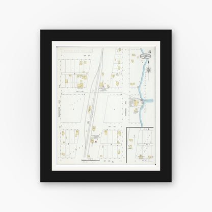 Old map wall art mockup — black gallery frame with white mat — Sanborn Fire Insurance Map from Park Rapids, Hubbard County, Minnesota (1900), Sheet #0004