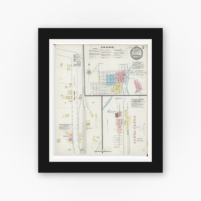 Old map wall art mockup — black gallery frame with white mat — Sanborn Fire Insurance Map from Black River Falls, Jackson County, Wisconsin (1892) - Complete Map Set