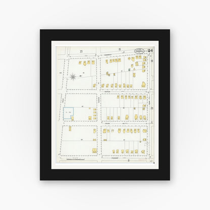 Old map wall art mockup — black gallery frame with white mat — Sanborn Fire Insurance Map from Peekskill, Westchester County, New York (1900), Sheet #0024