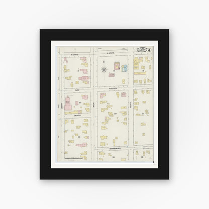 Old map wall art mockup — black gallery frame with white mat — Sanborn Fire Insurance Map from Albion, Orleans County, New York (1889), Sheet #0004