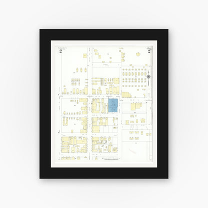 Old map wall art mockup — black gallery frame with white mat — Sanborn Fire Insurance Map from Belle Glade, Palm Beach County, Florida (1942), Sheet #0002