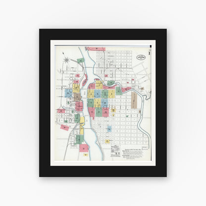 Old map wall art mockup — black gallery frame with white mat — Sanborn Fire Insurance Map from Green Bay, Brown County, Wisconsin (1900) - Complete Map Set