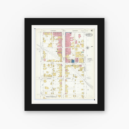 Old map wall art mockup — black gallery frame with white mat — Sanborn Fire Insurance Map from Barnesville, Belmont County, Ohio (1908), Sheet #0004