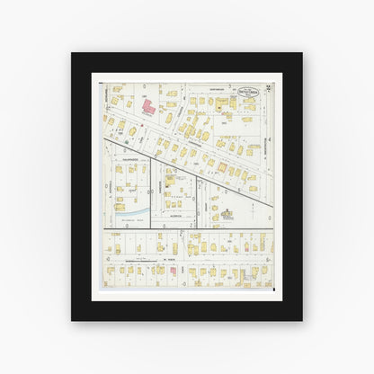 Old map wall art mockup — black gallery frame with white mat — Sanborn Fire Insurance Map from Battle Creek, Calhoun County, Michigan (1899), Sheet #0002