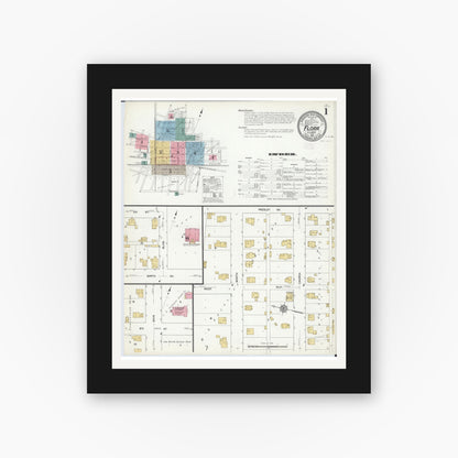 Old map wall art mockup — black gallery frame with white mat — Sanborn Fire Insurance Map from Flora, Clay County, Illinois (1912) - Complete Map Set