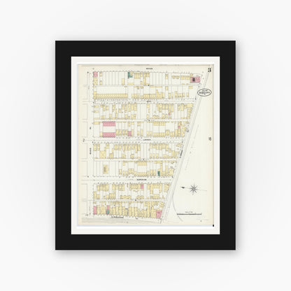 Old map wall art mockup — black gallery frame with white mat — Sanborn Fire Insurance Map from Duquesne, Allegheny County, Pennsylvania (1907), Sheet #0003