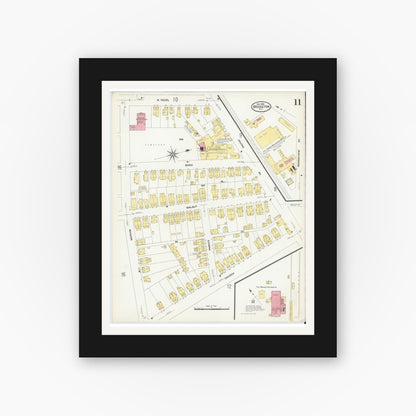 Old map wall art mockup — black gallery frame with white mat — Sanborn Fire Insurance Map from Bridgeton, Cumberland County, New Jersey (1908), Sheet #0011