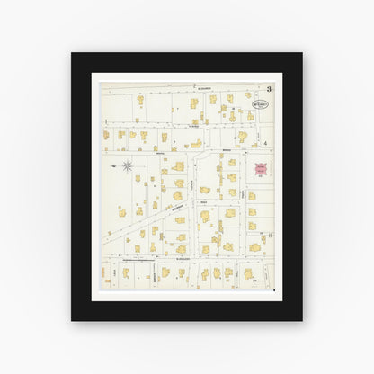 Old map wall art mockup — black gallery frame with white mat — Sanborn Fire Insurance Map from McKinney, Collin County, Texas (1902), Sheet #0003