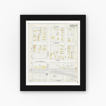 Old map wall art mockup — black gallery frame with white mat — Sanborn Fire Insurance Map from Brainerd, Crow Wing County, Minnesota (1892), Sheet #0006