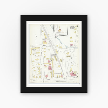 Old map wall art mockup — black gallery frame with white mat — Sanborn Fire Insurance Map from Tecumseh, Lenawee County, Michigan (1912), Sheet #0002