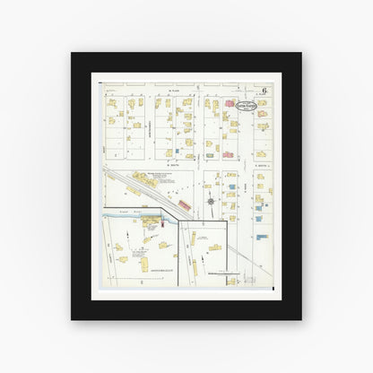 Old map wall art mockup — black gallery frame with white mat — Sanborn Fire Insurance Map from Eaton Rapids, Eaton County, Michigan (1918), Sheet #0006