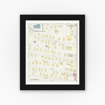 Old map wall art mockup — black gallery frame with white mat — Sanborn Fire Insurance Map from Wakefield, Middlesex County, Massachusetts (1903), Sheet #0004