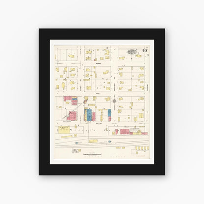Old map wall art mockup — black gallery frame with white mat — Sanborn Fire Insurance Map from Marengo, Iowa County, Iowa (1922), Sheet #0010