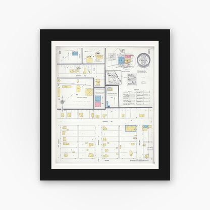 Old map wall art mockup — black gallery frame with white mat — Sanborn Fire Insurance Map from Cabool, Texas County, Missouri (1925) - Complete Map Set