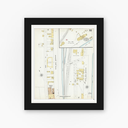 Old map wall art mockup — black gallery frame with white mat — Sanborn Fire Insurance Map from Revere, Suffolk County, Massachusetts (1900), Sheet #0012
