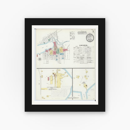 Old map wall art mockup — black gallery frame with white mat — Sanborn Fire Insurance Map from Holland, Ottawa County, Michigan (1896) - Complete Map Set