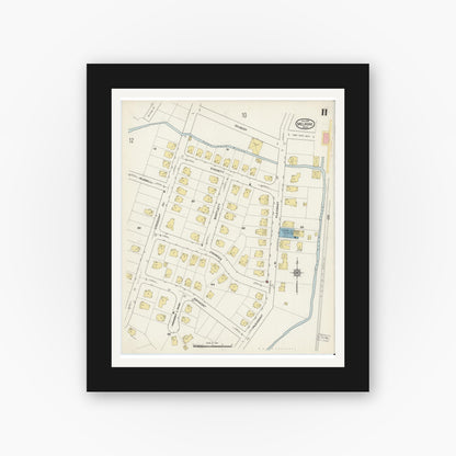 Old map wall art mockup — black gallery frame with white mat — Sanborn Fire Insurance Map from Melrose, Middlesex County, Massachusetts (1915), Sheet #0011