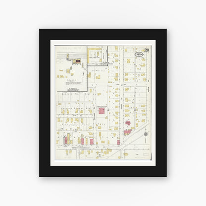 Old map wall art mockup — black gallery frame with white mat — Sanborn Fire Insurance Map from Canton, Fulton County, Illinois (1917), Sheet #0028