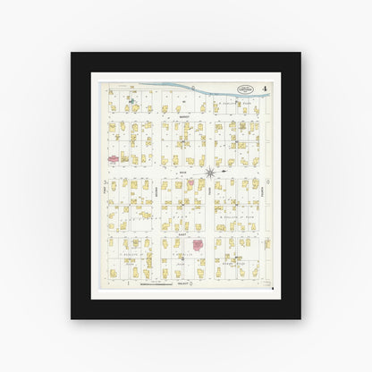 Old map wall art mockup — black gallery frame with white mat — Sanborn Fire Insurance Map from Carthage, Rush County, Indiana (1907), Sheet #0004