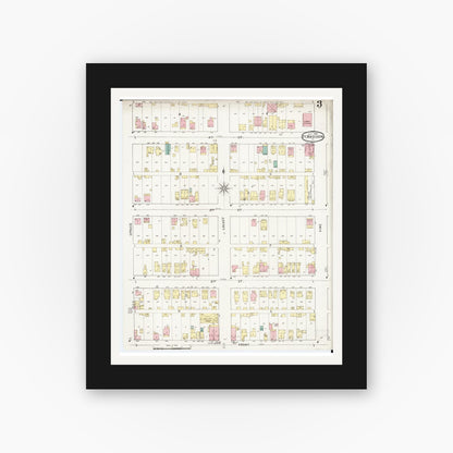 Old map wall art mockup — black gallery frame with white mat — Sanborn Fire Insurance Map from Fort Madison, Lee County, Iowa (1894), Sheet #0003