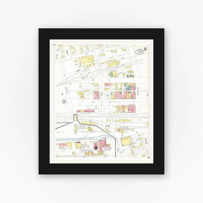 Old map wall art mockup — black gallery frame with white mat — Sanborn Fire Insurance Map from Tama, Tama County, Iowa (1900), Sheet #0002