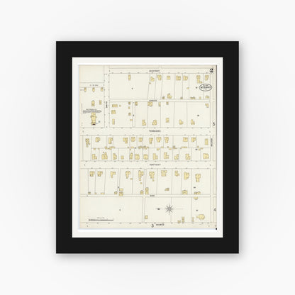 Old map wall art mockup — black gallery frame with white mat — Sanborn Fire Insurance Map from McKinney, Collin County, Texas (1897), Sheet #0002
